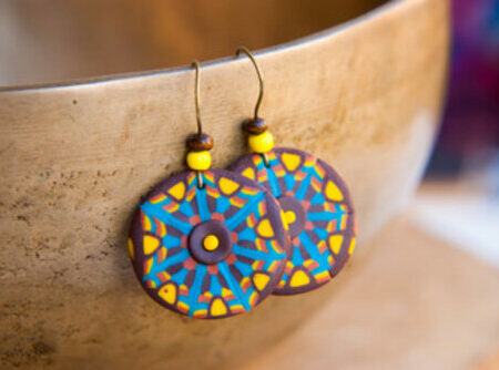 African wooden blue tribal earrings