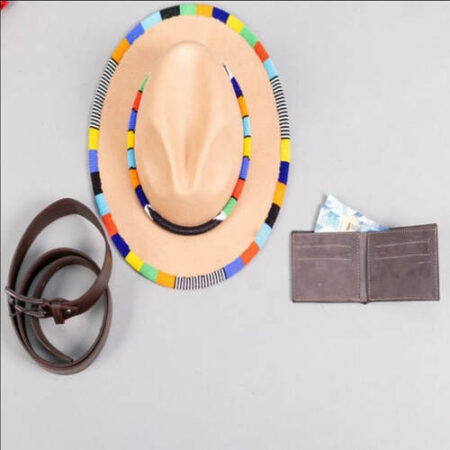 African gift hamper for him with hat and leather belt and wallet