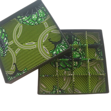 Kitenge Ankara Gift Box(Wholesale) with Striped Design(Green) & Interior Compartments – Perfect for Gifting